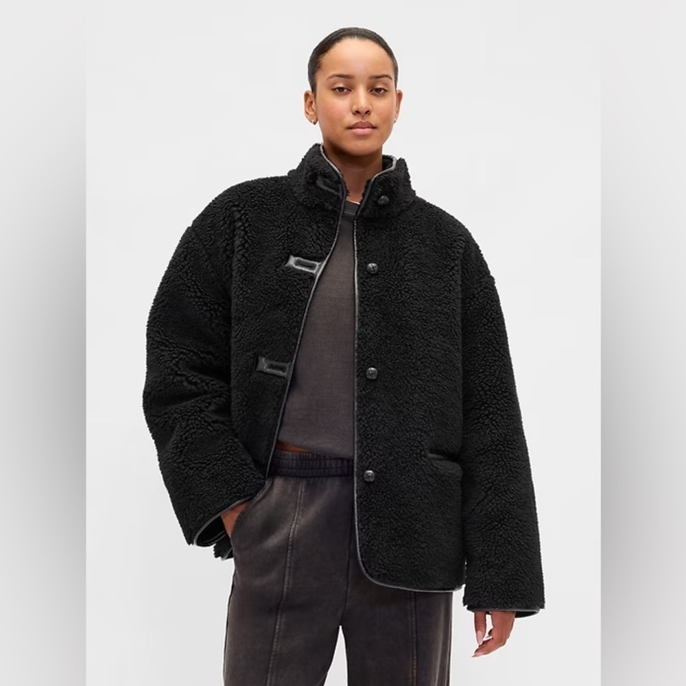 NWT! Gap Black Sherpa Vegan Leather Oversized Jacket Coat - Size XXL🎺